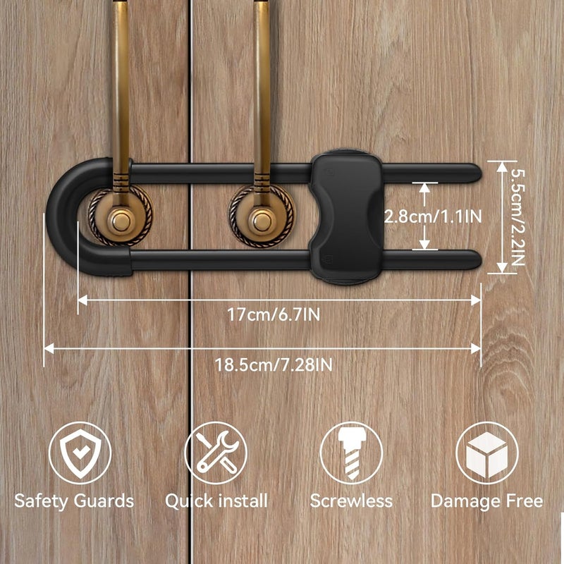 kickic Cabinet Locks Baby Proofing,Child Proof Cabinet Locks,6 Pack Adjustable U Shaped Baby Proofing Cabinets,Child Locks for Cabinets and Drawers (Black) - Image 2